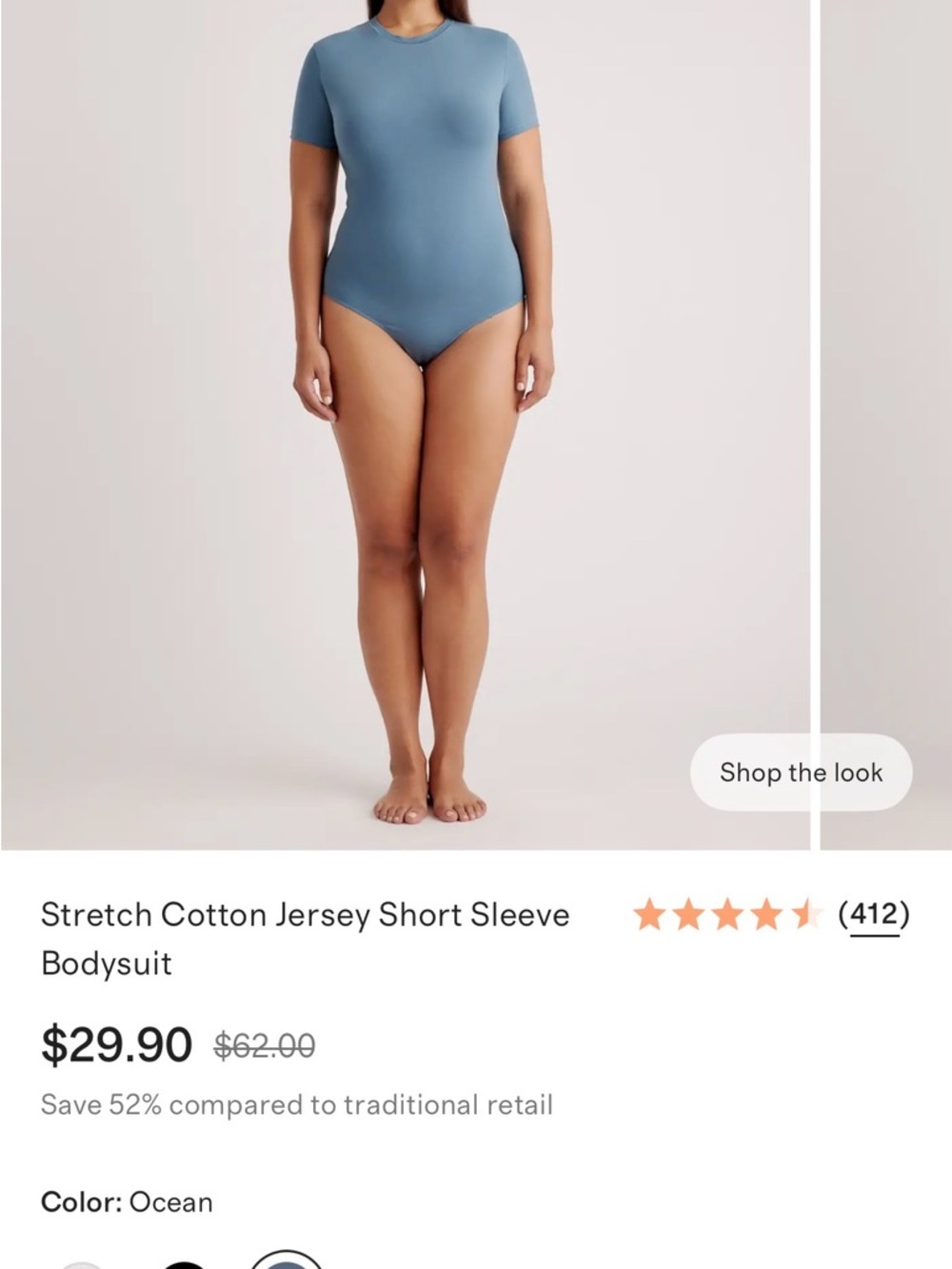 Quince Stretch Cotton Jersey Short Sleeve Bodysuit - Ocean Blue in size medium.